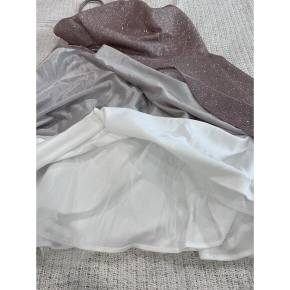 Xscape Halter Neck Metallic Pink Cocktail Dress Prom Formal Sz 8 Open Back - Picture 7 of 12